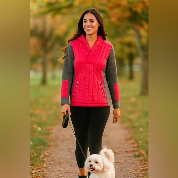 Calvin Klein Performance Down puffer Pullover Jacket Hot Pink & Grey LARGE - Picture 2 of 9